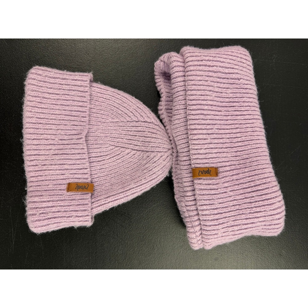2par2 Lavender Purple Ribbed Knit Beanie and Scarf Set Coordinated Winter Gear